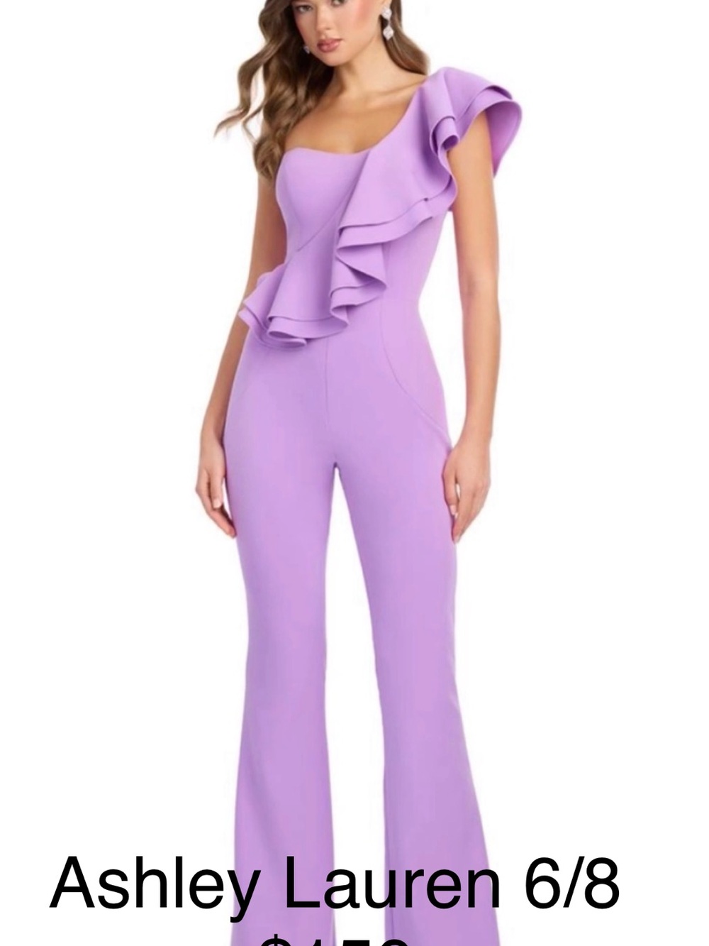 Ashley Lauren Lavender One-Shoulder Ruffle Jumpsuit